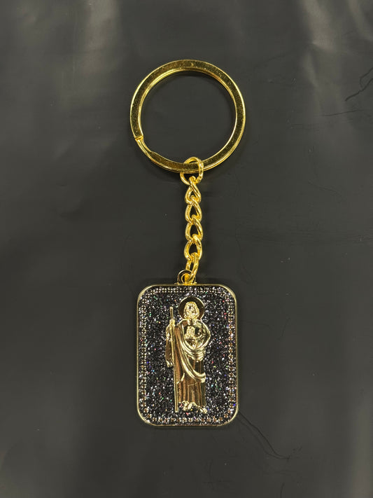 SAN JUDAS BLACK RHINESTONE KEYCHAIN